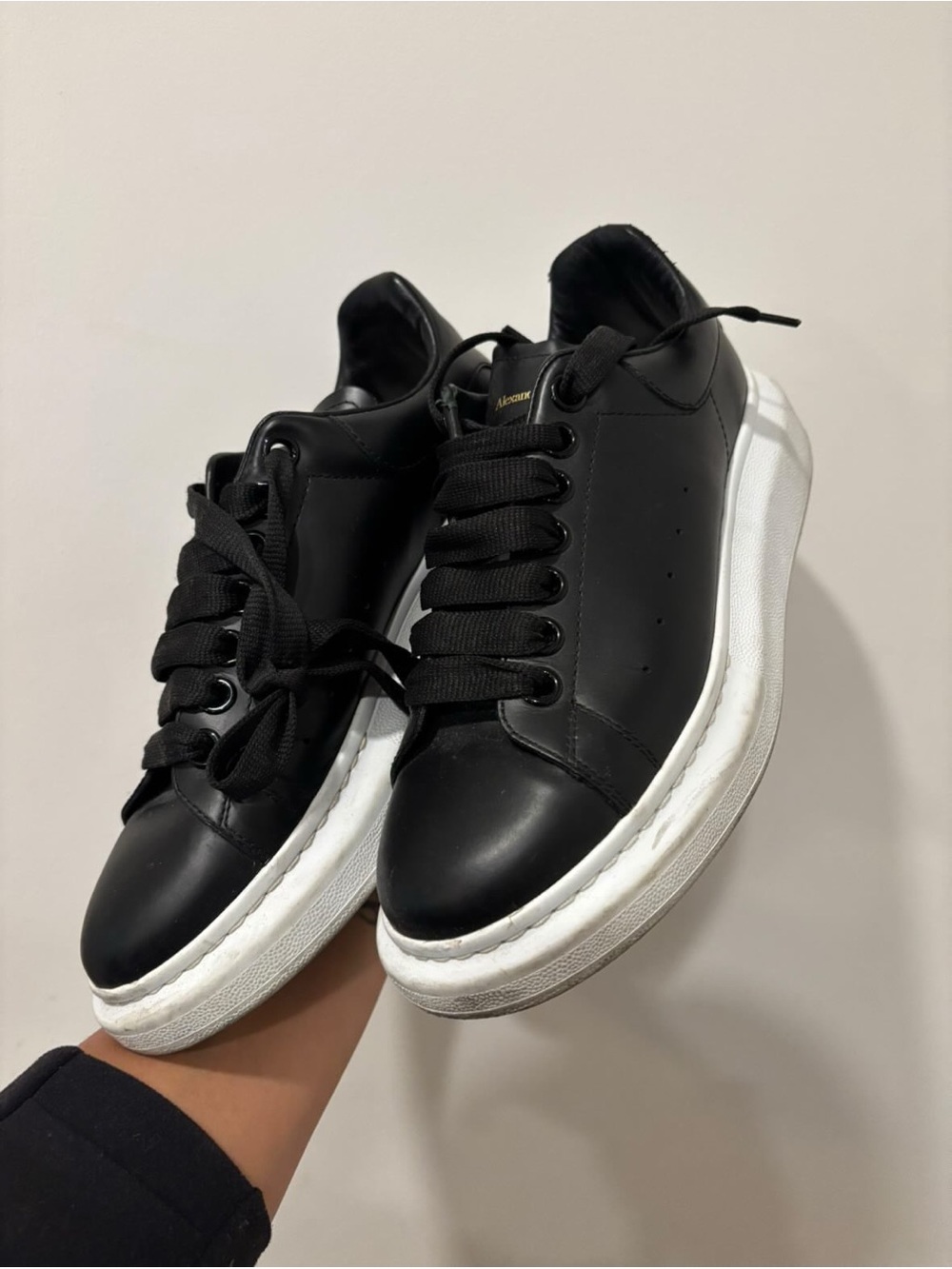 Alexander McQueen Black Leather Platform Sneakers with White Sole